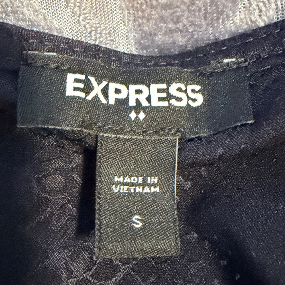 Express Satin Jacquard Wrap Blouse – Deep Navy (Almost Black) Size S - Picture 5 of 10